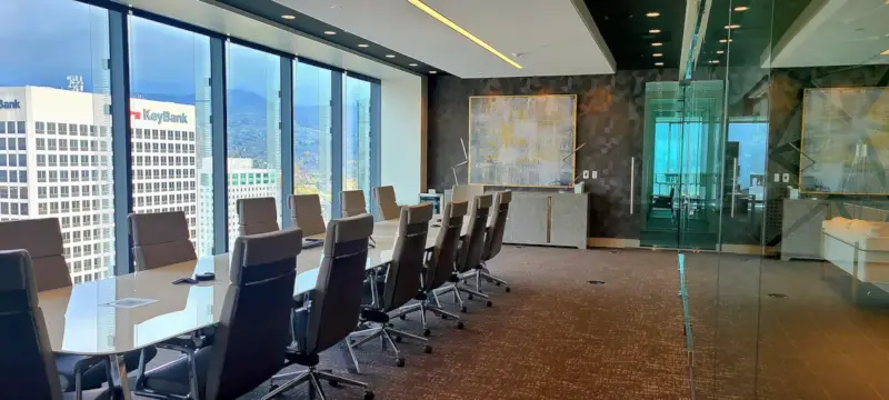 Modern office space in Salt Lake City with glass meeting rooms and open desks